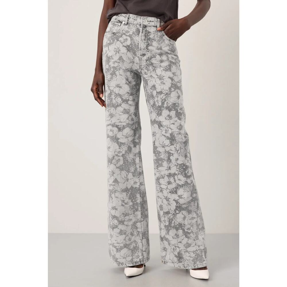 Moschino Jeans Laser Flower Trouser Distressed High Rise Flare Leg Pants Gray 30